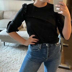 Zara black long sleeve T-shirt with ruffle detail